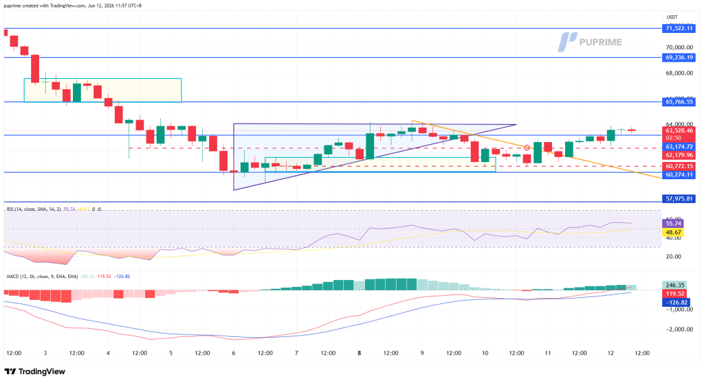 image – PU Prime | More Than Trading Candlestick chart with blue support/resistance lines and a highlighted wedge pattern on a price chart (no scale shown).