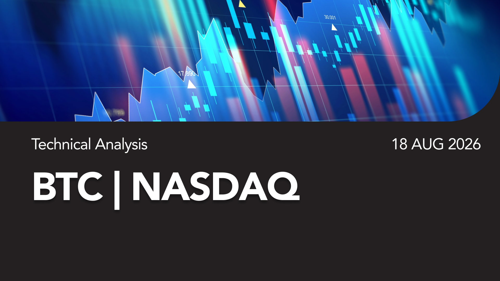 Technical Analysis banner: BTC | NASDAQ with a blue financial chart background, dated 18 Aug 2026